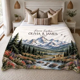Personalized Grand Teton Couple Blanket – Custom Names, Date & Message, National Park Mountain Wedding Anniversary Gift