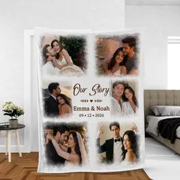 Personalized Wedding Photo Collage Blanket – Custom 6 Picture Couple Throw with Names, 1st Anniversary Gift for Her