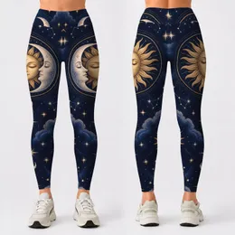 Celestial Sun Moon and Star Motifs for Boho Festival Nights and Stargazing Style for Women Leggings