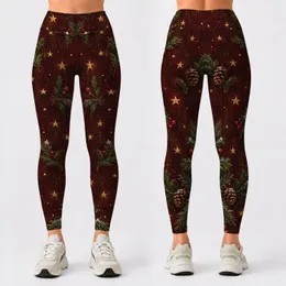 Burgundy Evergreen Pinecone Christmas Holiday Style for Cozy Winter Days Leggings