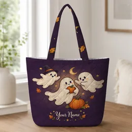 Ghosts and Pumpkins for Halloween Trick-or-Treating, Fall Festivals and Cozy Autumn Days Quilted Tote Bag