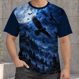 Moonlit Raven And Haunted Manor For Halloween Night And Gothic Autumn Style All-over Print Unisex T-shirt
