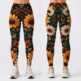 Rustic Sunflowers with Teal Foliage for Casual Days and Autumn Gatherings for Her Leggings