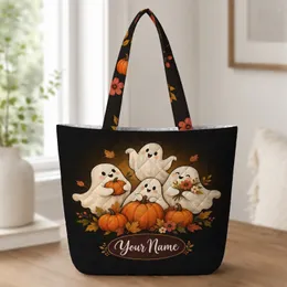 Friendly Halloween Ghosts With Pumpkins for Autumn Classroom Gifting and Teachers Quilted Tote Bag