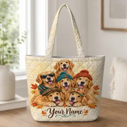 Golden Retriever Friends for Cozy Autumn Walks and Weekend Outings for Dog Lovers Quilted Tote Bag