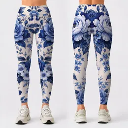 Blue and Ivory Peony Blooms for Everyday Style and Relaxed Weekend Outings for Women Leggings