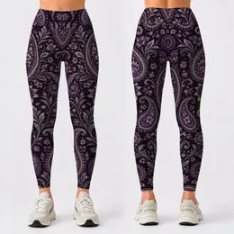 Vintage Purple Paisley Motifs For Bohemian Everyday Style And Casual Wear Leggings
