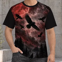 Gothic Raven Moon And Wolf Forest Night Scene For Alternative Everyday Style All-over Print Unisex T-shirt