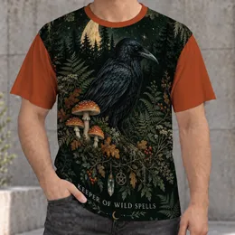 Raven Moon Mushroom Woodland Art for Halloween Nights and Bohemian Autumn Style All-over Print Unisex T-shirt
