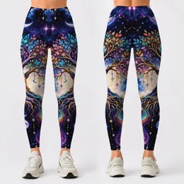 Celestial Moon And Rainbow Tree For Festival Nights And Everyday Bohemian Style Leggings