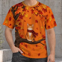 Autumn Maple Leaves And Scarf-Wearing Cat For Cozy Fall Days All-over Print Unisex T-shirt