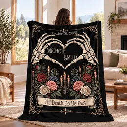 Personalized Skeleton Couple Blanket – Custom Names & Date, Till Death Do Us Part Gothic Wedding Anniversary Halloween Gift