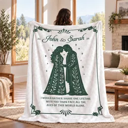 Personalized Couple Names Blanket – Custom Names & Year, Fantasy Elf Wedding Silhouette Bookish Keepsake, Anniversary Gift