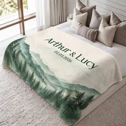Personalized Couple Name Blanket – Custom Names & Date, Misty Mountain Forest Wedding Anniversary Gift