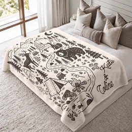 Personalized Camping Blanket – Custom Couple Names, Outdoorsy Forest Animals, 5 Colors, Nature Lover Anniversary Gift
