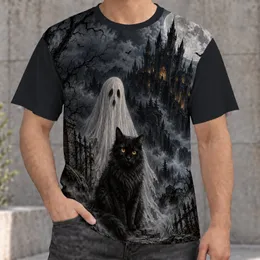 Ghost, Black Cat And Moonlit Castle For Halloween Nighttime Spooky Season All-over Print Unisex T-shirt