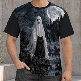 Ghost And Black Cat At Haunted Castle For Halloween Nighttime Enthusiasts All-over Print Unisex T-shirt