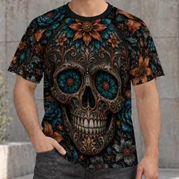 Ornate Floral Sugar Skull with Teal Blooms for Bold Everyday Alternative Style Wear All-over Print Unisex T-shirt