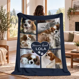 Personalized Pet Memorial Photo Blanket – Custom Dog Cat Name & 5 Photos, Forever Loved Pet Loss Sympathy Gift