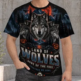 Three Wolves Beneath a Blood Moon for Halloween and Patriotic Outdoor Gatherings Fans All-over Print Unisex T-shirt