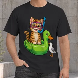 Snorkeling Cat on Green Duck Float for Sunny Beach Days and Coastal Summer Getaways All-over Print Unisex T-shirt