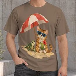 Cute Beach Cat With Turtle for Sunny Coastal Days and Relaxed Summer Adventures All-over Print Unisex T-shirt