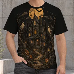 Haunted House Moonlit Pumpkin Scene for Halloween Nights and Autumn Gatherings for Teens All-over Print Unisex T-shirt