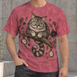 Grinning Tabby Cat with Pocket Watch and Keys for Whimsical Everyday Wear All-over Print Unisex T-shirt