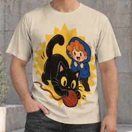 Black Cat Chasing Red Yarn With Cheerful Hoodie Friend for Cozy Everyday Wear All-over Print Unisex T-shirt