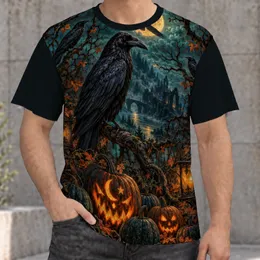 Raven Moonlit Pumpkin Lantern Scene for Halloween Night and Autumn Seasonal Wear All-over Print Unisex T-shirt