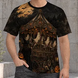 Haunted Ghost Carousel and Pumpkin Moon for Halloween Nights and Gothic Fall Style All-over Print Unisex T-shirt