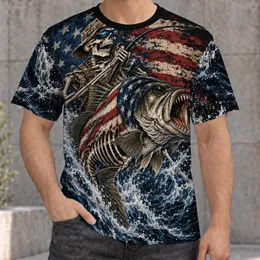 Bass Skeleton Angler and Flagged Fish for Outdoor Fishing Adventures and Angler Gifts All-over Print Unisex T-shirt