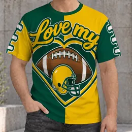 Green And Yellow Heart Football Helmet For Game Day Spirit And Holiday Cheer Fans All-over Print Unisex T-shirt