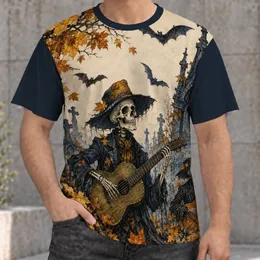 Skeleton Guitarists, Bats and Autumn Leaves for Halloween Night Celebrations All-over Print Unisex T-shirt