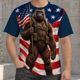 Furry Tactical Gorilla with American Flag for Summer Celebrations and Casual Patriotic Style All-over Print Unisex T-shirt