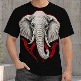 White Elephant Head With Crimson Flourish for Retro Collegiate Casual Style Wear All-over Print Unisex T-shirt