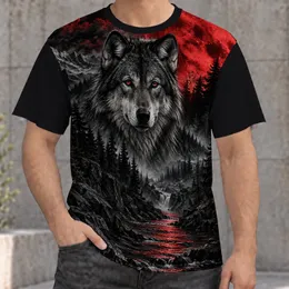 Red Moon Wolf Forest Wilderness Scene for Outdoor Adventures and Nature Lovers All-over Print Unisex T-shirt
