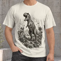 Vintage Dinosaur And Bearded Man Scene For Everyday Prehistoric Adventure Fans All-over Print Unisex T-shirt