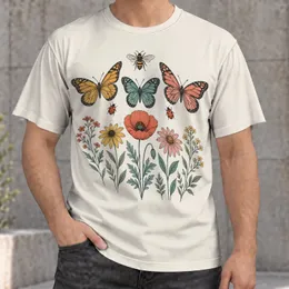 Butterfly Bee And Wildflower Garden Motif For Casual Nature Days All-over Print Unisex T-shirt