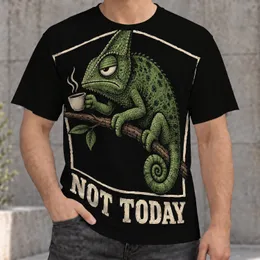 Sleepy Green Chameleon With Coffee For Laid-Back Everyday Casual Wear All-over Print Unisex T-shirt