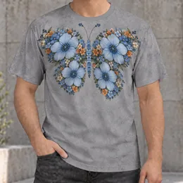 Blue Floral Butterfly with Soft Gray Tones for Everyday Casual Style All-over Print Unisex T-shirt