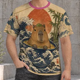 Capybara in Ramen Bowl Ukiyo-E Scene for Cozy Foodie Streetwear Gift Giving All-over Print Unisex T-shirt