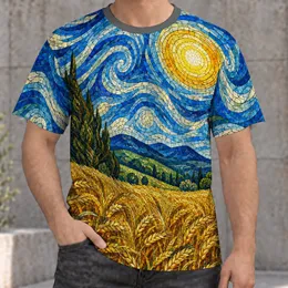 Golden Sun Over Wheat Fields Mosaic Landscape for Art Lovers and Nature Walks All-over Print Unisex T-shirt