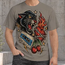 Panther Heart Cassette Cherry Art for Everyday Casual Street Style All-over Print Unisex T-shirt