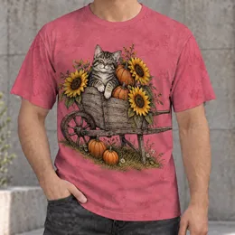 Tabby Cat Sunflowers and Pumpkins for Cozy Autumn Harvest Days All-over Print Unisex T-shirt