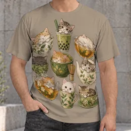 Cute Cats in Teacups and Boba Drinks for Cozy Cafe Days and Cat Lovers Everyday All-over Print Unisex T-shirt