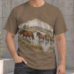 Horse Herd by a Quiet River for Nature Walks, Country Living and Outdoor Escapes All-over Print Unisex T-shirt