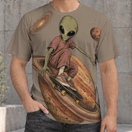 Green Alien Skateboarding Through Space for Casual Streetwear and Everyday Adventures All-over Print Unisex T-shirt