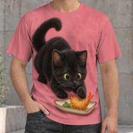 Black Kitten Chasing Crispy Shrimp for Playful Everyday Cat Lover Style All-over Print Unisex T-shirt
