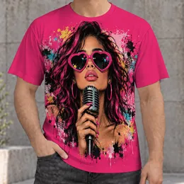 Pink Heart Sunglasses Singer Portrait for Concert Nights and Music Lovers of Pop Culture All-over Print Unisex T-shirt